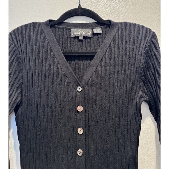 Vintage Carole Little Petite Size P Textured Button Front Long Cardigan Knit - Picture 3 of 8